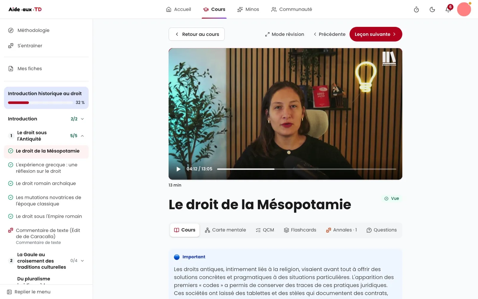 Une leçon d’introduction historique au droit avec Charlotte Chambon : la vidéo, puis le cours écrit